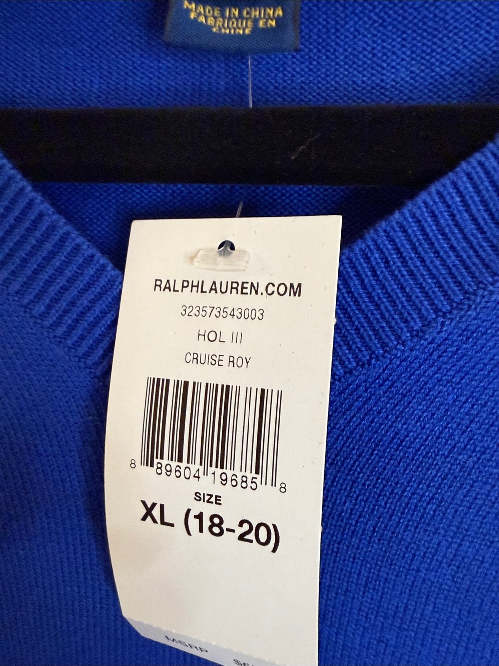 Polo by Ralph Lauren V-Neck Sweater - Cobalt Blue with Lime Logo - Picture 3 of 14